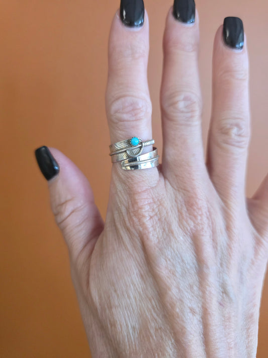 Adjustable Sterling Feather Wrap Ring with Kingman Stone accent