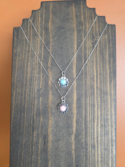 Sterling Sunflower and Stone Pendant Necklace