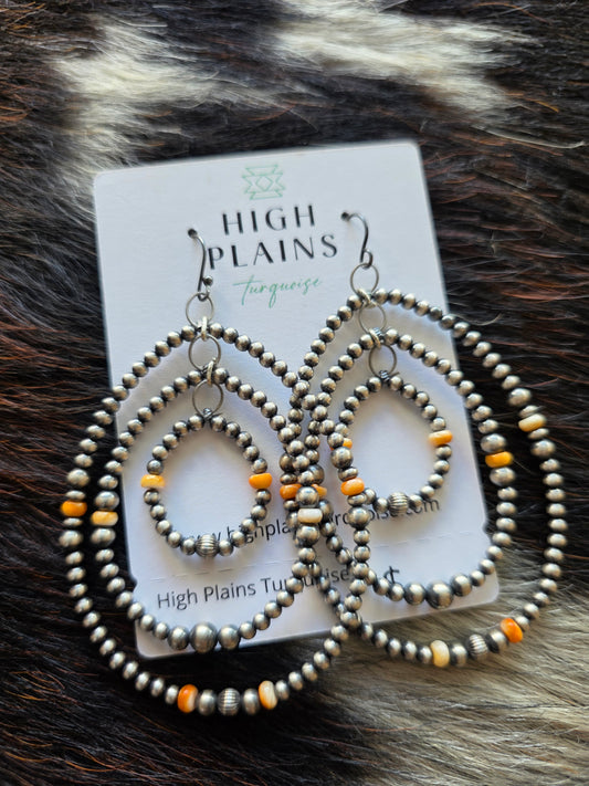 Sterling and Spiny Triple Hoop Multi Bead Earrings