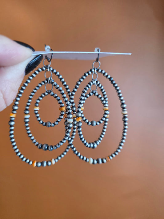 Sterling and Spiny Triple Hoop Multi Bead Earrings