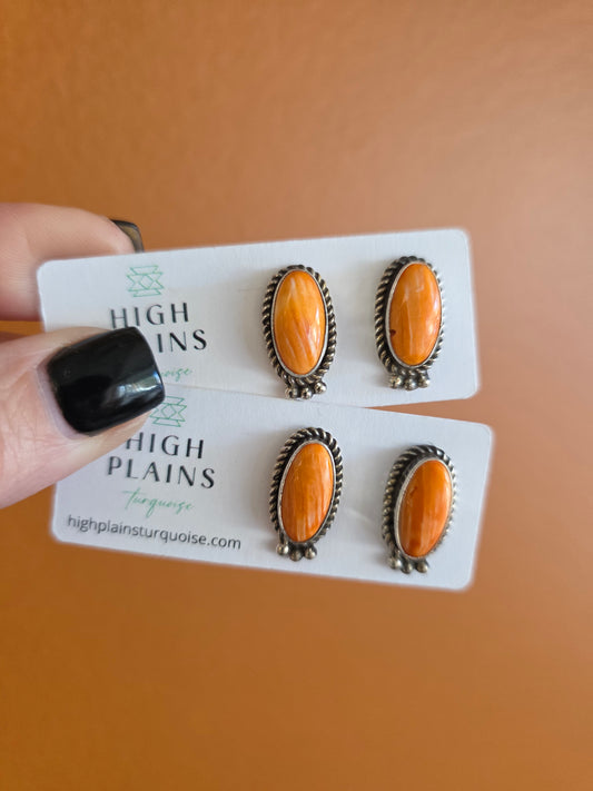 Spiny Oyster Oval Earrings with Sterling Dot Accent