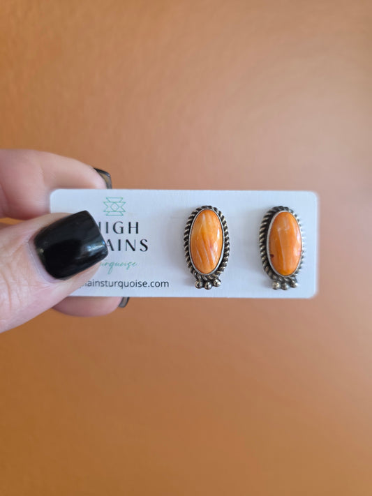 Spiny Oyster Oval Earrings with Sterling Dot Accent