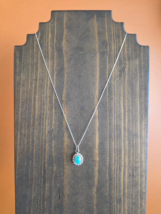 Dotted Sterling and Turquoise Pendant Necklace