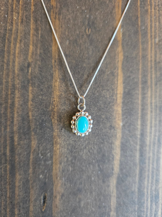 Dotted Sterling and Turquoise Pendant Necklace