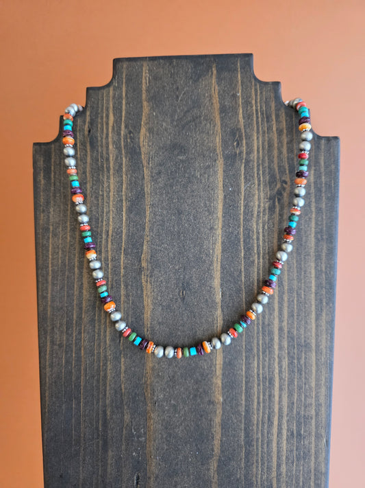 6mm Sterling Silver Multi Stone Bead Necklace