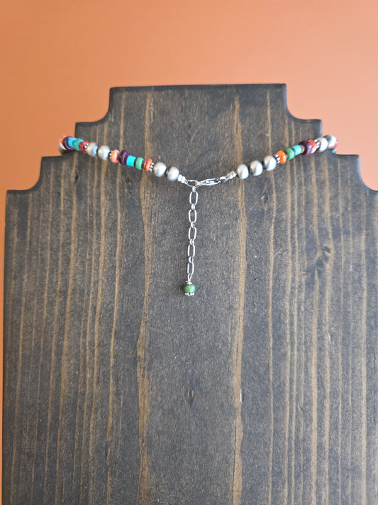 6mm Sterling Silver Multi Stone Bead Necklace