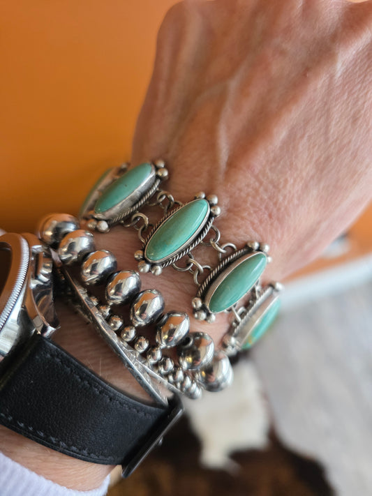 Bea Tom Kingman Turquoise Link Bracelet - 6-7.5"
