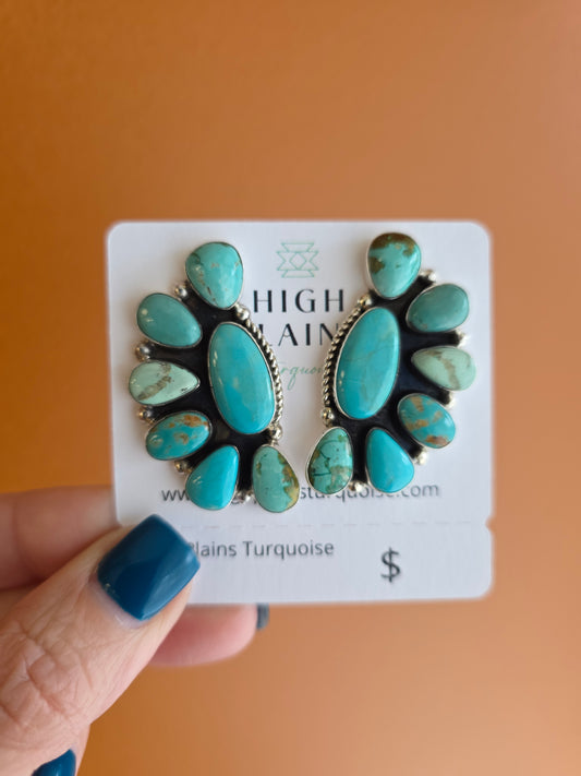 Large Stone Kingman Turquoise Half Cluster Earrings