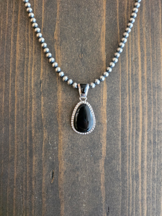 Double Stone Black Onyx Teardrop Pendant