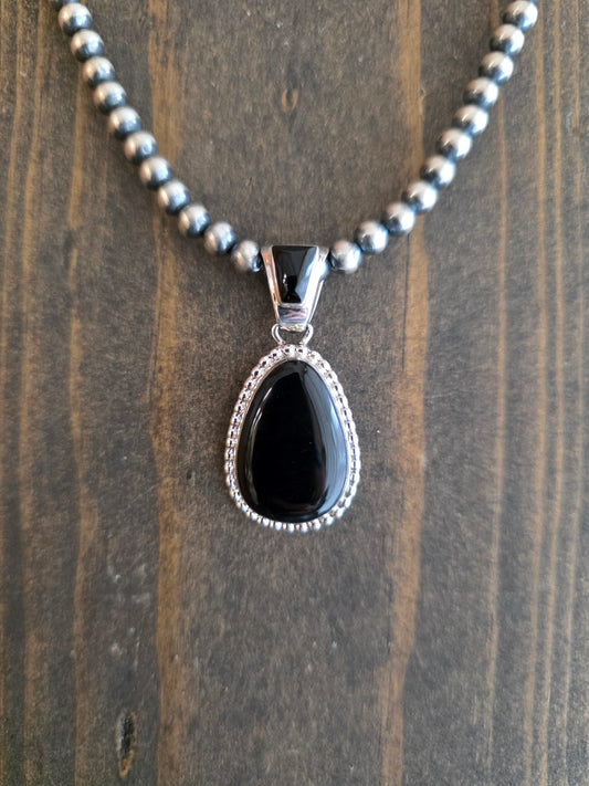 Double Stone Black Onyx Teardrop Pendant