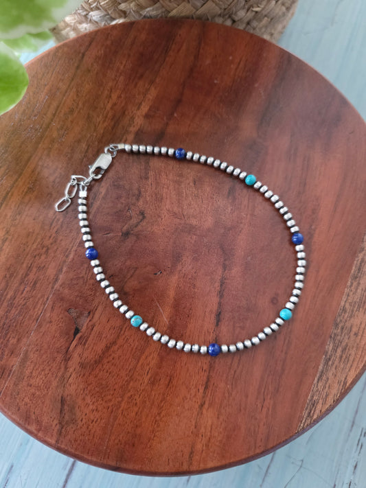 3mm Sterling Silver Multi Bead Ankle Bracelet