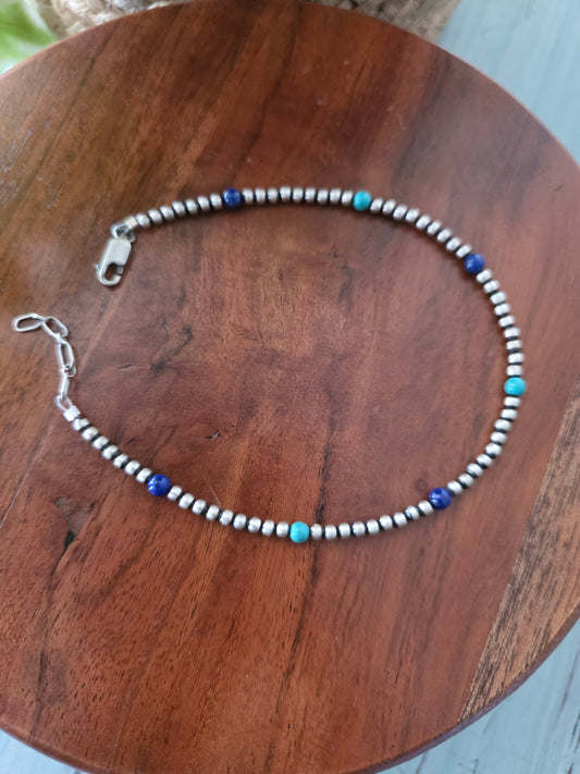 3mm Sterling Silver Multi Bead Ankle Bracelet