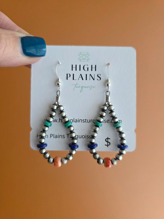 4mm Sterling Silver, Turquoise, Lapis, and Spiny Earrings