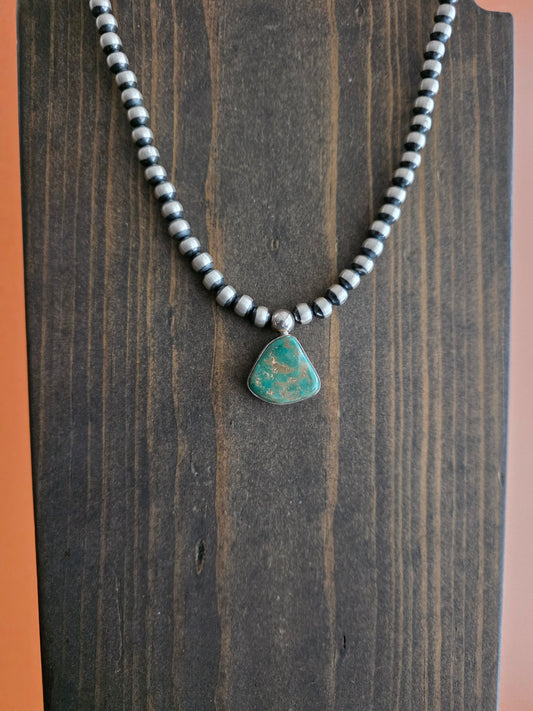 7mm Sterling Silver Kingman Turquoise Pendant Necklace