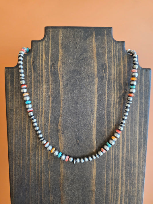 Mix Bead Sterling Silver Necklace with Turquoise and