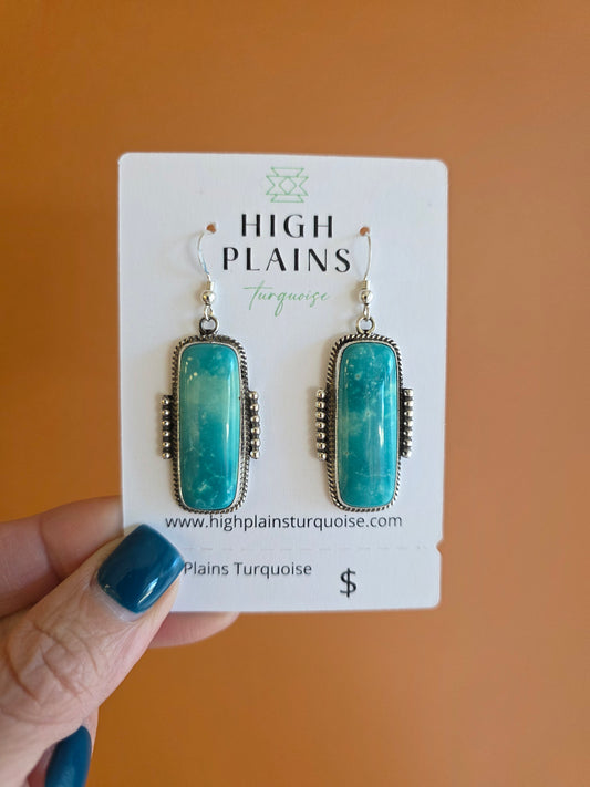 Sterling Dot Turquoise Rectangular Earrings