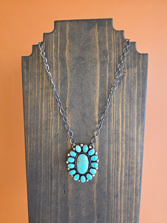 Natural Kingman Turquoise Cluster Pendant Necklace