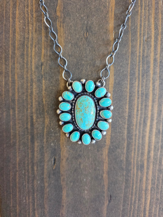 Natural Kingman Turquoise Cluster Pendant Necklace