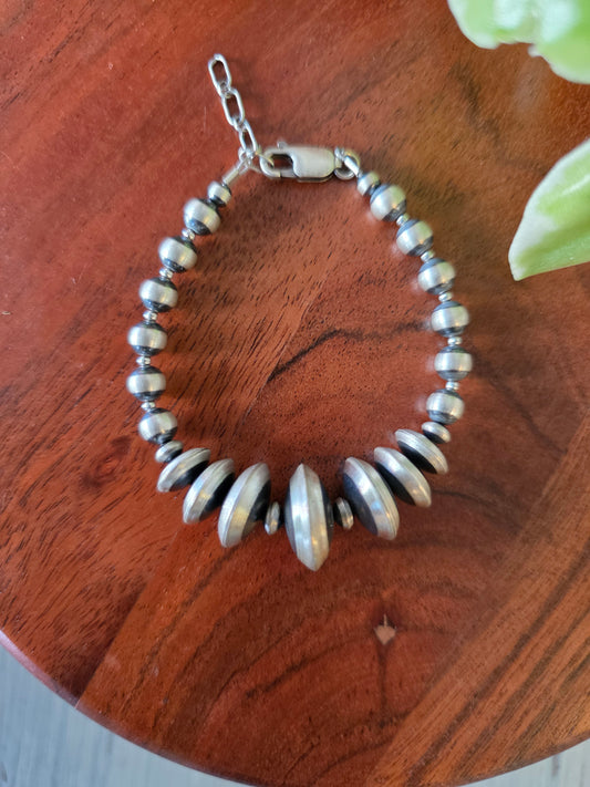 Graduated Sterling Silver Saucer Style Beaded Bracelet