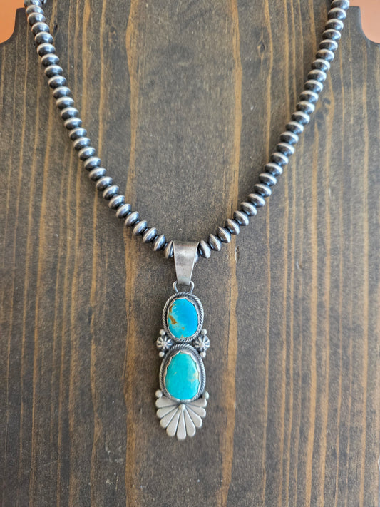 Benally Turquoise Double Stone Fan Pendant