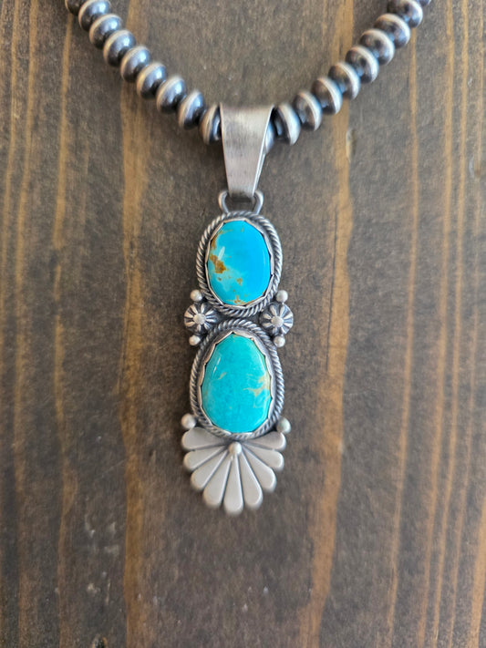 Benally Turquoise Double Stone Fan Pendant