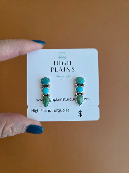 3-Stone Kingman Turquoise Earrings