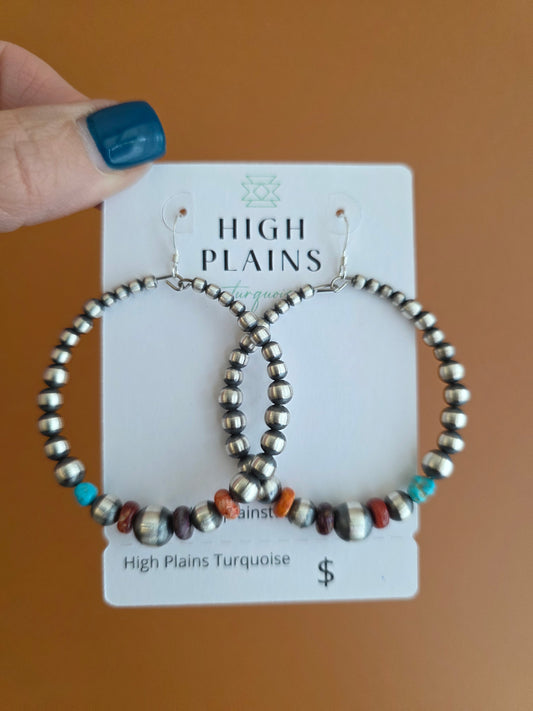 Graduated Sterling Hoops with Turquoise and Spiny Accent