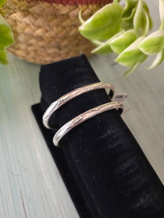 Elaine Tahe Stamped Sterling Silver Half Round Cuff