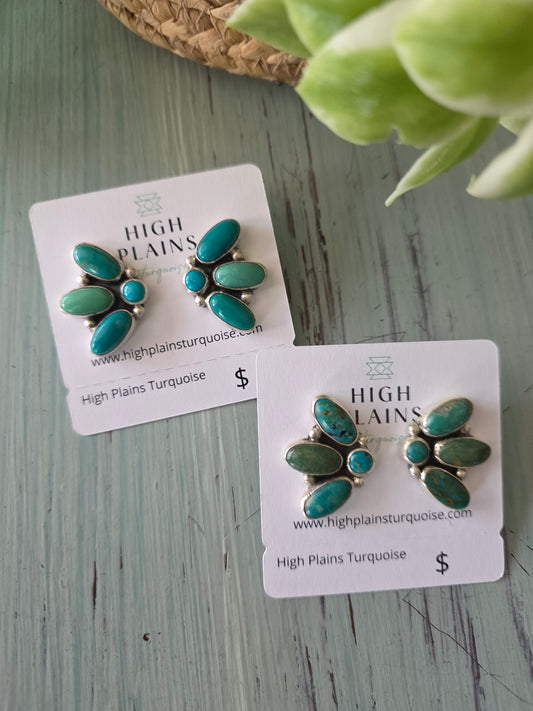 Kingman Turquoise Petal Cluster Earrings