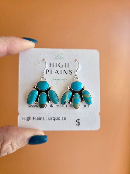 Kingman Turquoise Petal Cluster French Wire Earrings