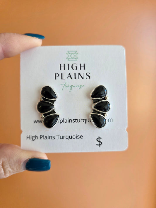 Black Onyx Teardrop Side Cluster Earrings