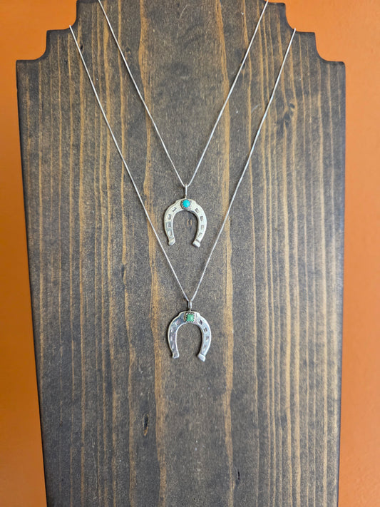 Sterling Silver Turquoise Horseshoe Pendant Necklace
