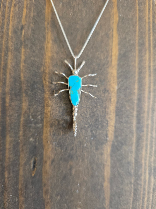 Sterling Silver Turquoise Scorpion Pendant Necklace
