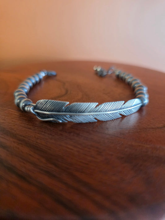 Santo Domingo 6mm Sterling Silver Feather Cuff Bracelet