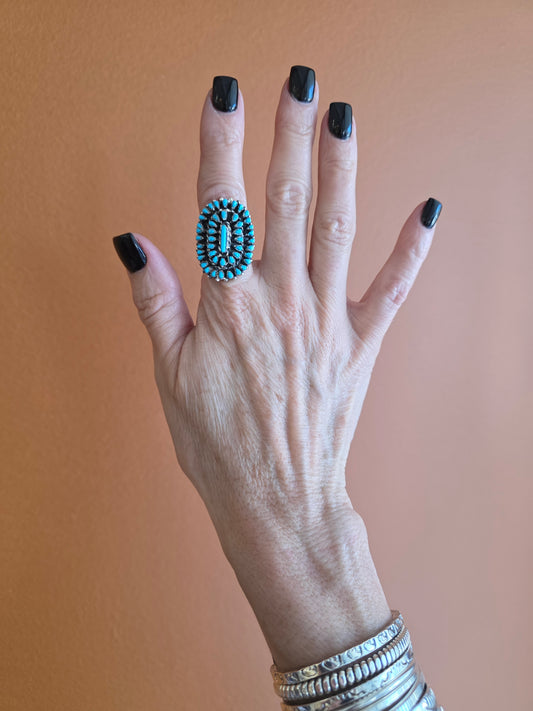 Zuni Needlepoint Sleeping Beauty Turquoise Adjustable Ring
