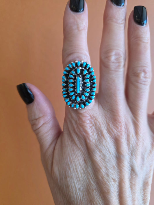 Zuni Needlepoint Sleeping Beauty Turquoise Adjustable Ring