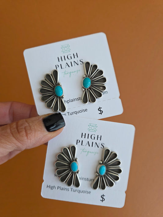 Geraldine James Sterling Half Cluster Fan Earrings with Turquoise Accent