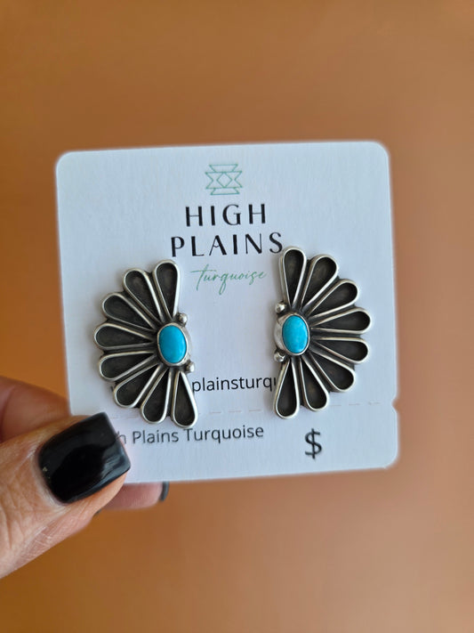 Geraldine James Sterling Half Cluster Fan Earrings with Turquoise Accent