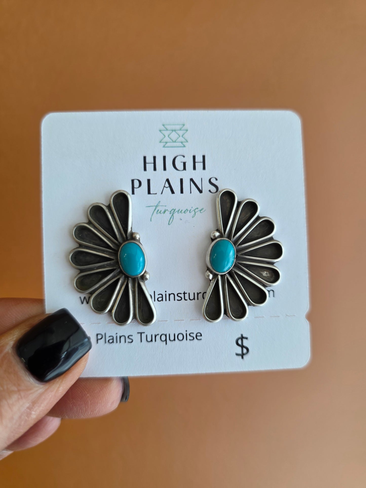 Geraldine James Sterling Half Cluster Fan Earrings with Turquoise Accent