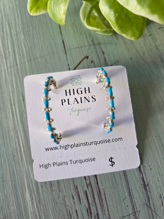 Zuni Sleeping Beauty Turquoise Needlepoint Half Hoops