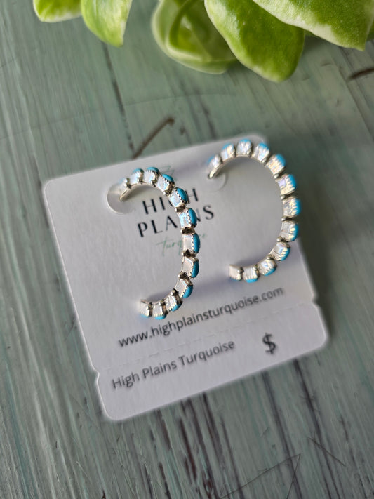 Zuni Sleeping Beauty Turquoise Needlepoint Half Hoops