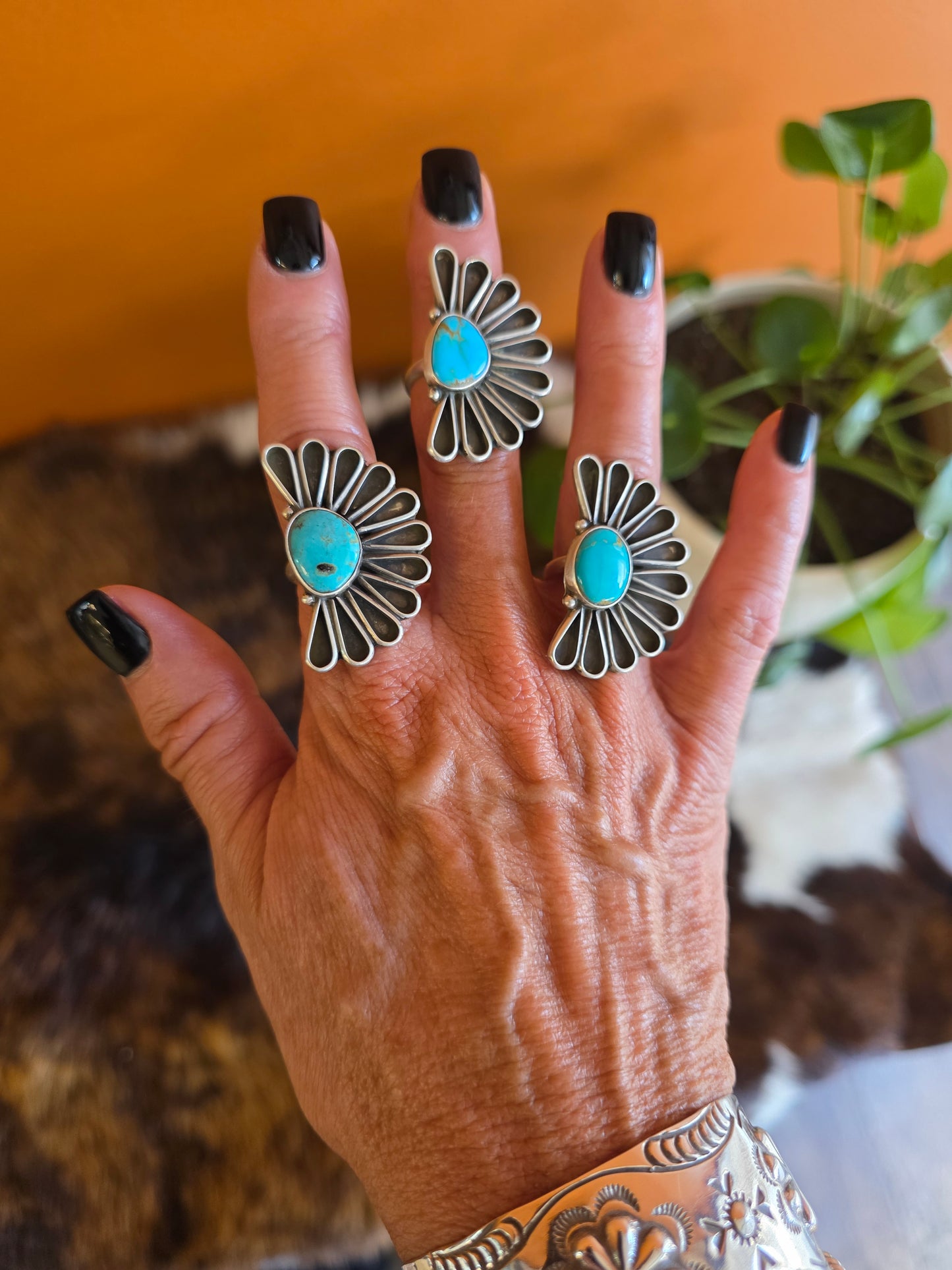 Geraldine James Adjustable Sterling Silver Turquoise Petal Ring