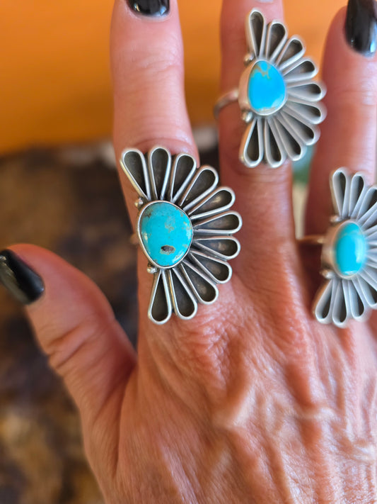 Geraldine James Adjustable Sterling Silver Turquoise Petal Ring