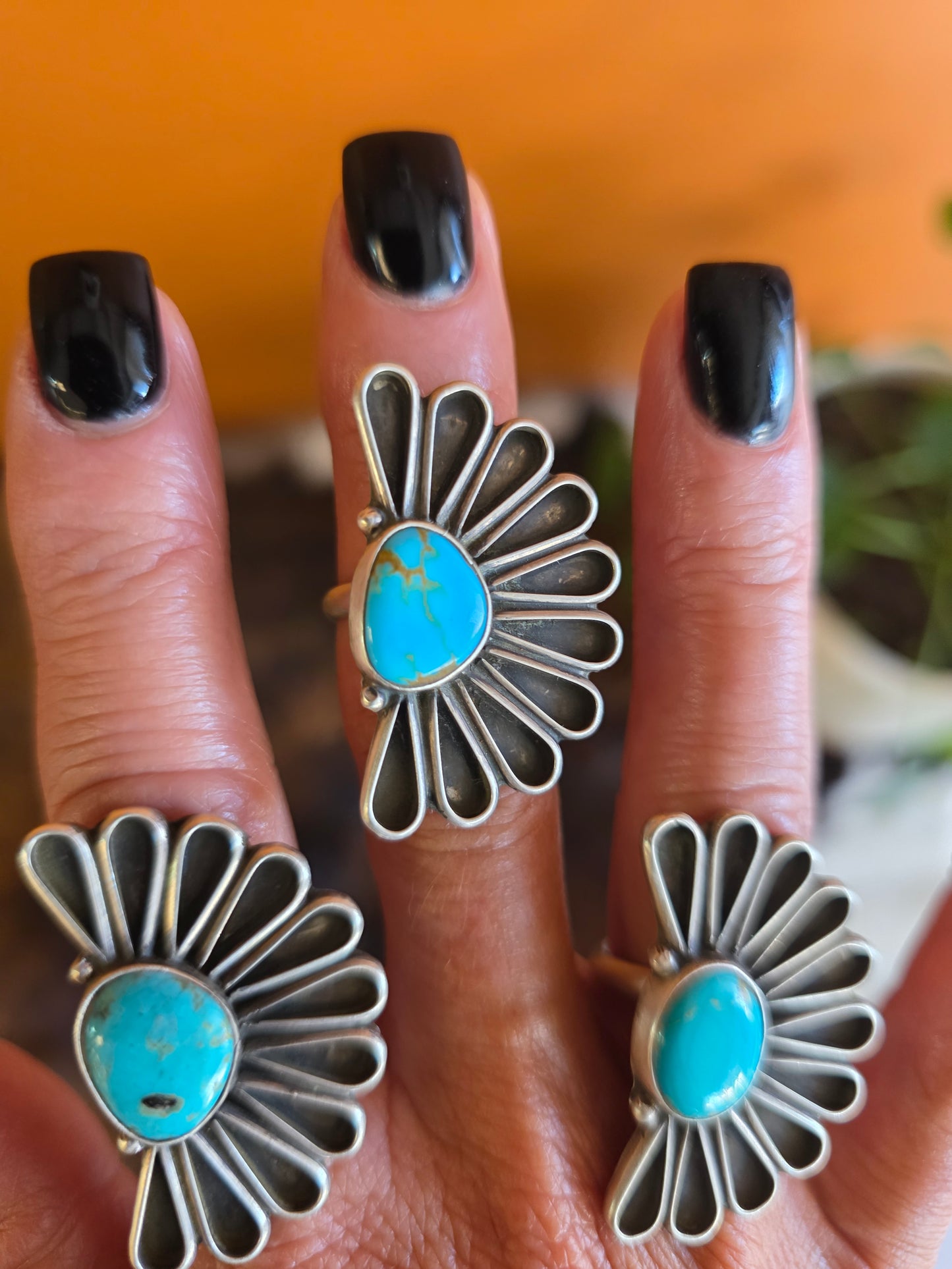 Geraldine James Adjustable Sterling Silver Turquoise Petal Ring
