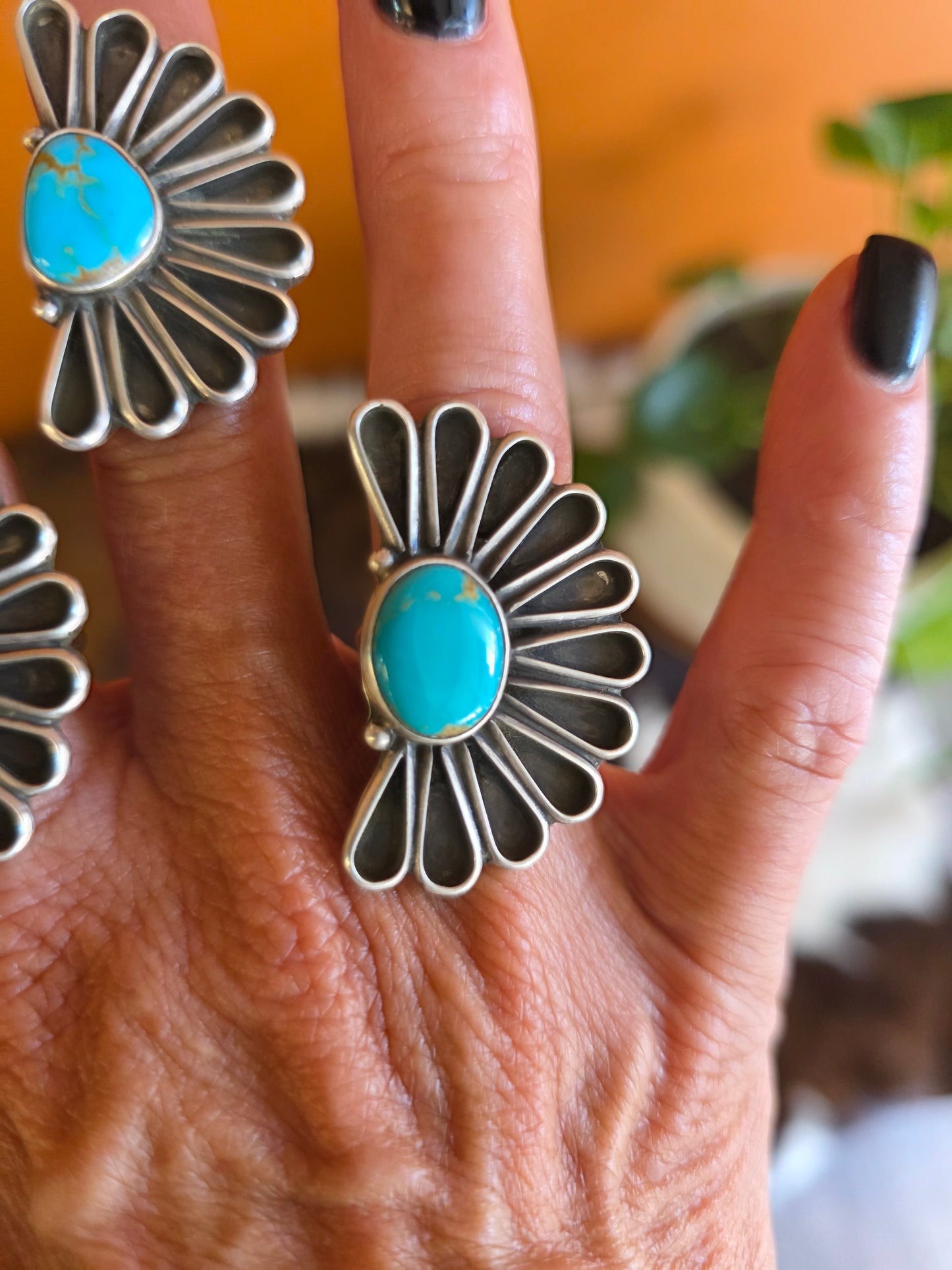 Geraldine James Adjustable Sterling Silver Turquoise Petal Ring