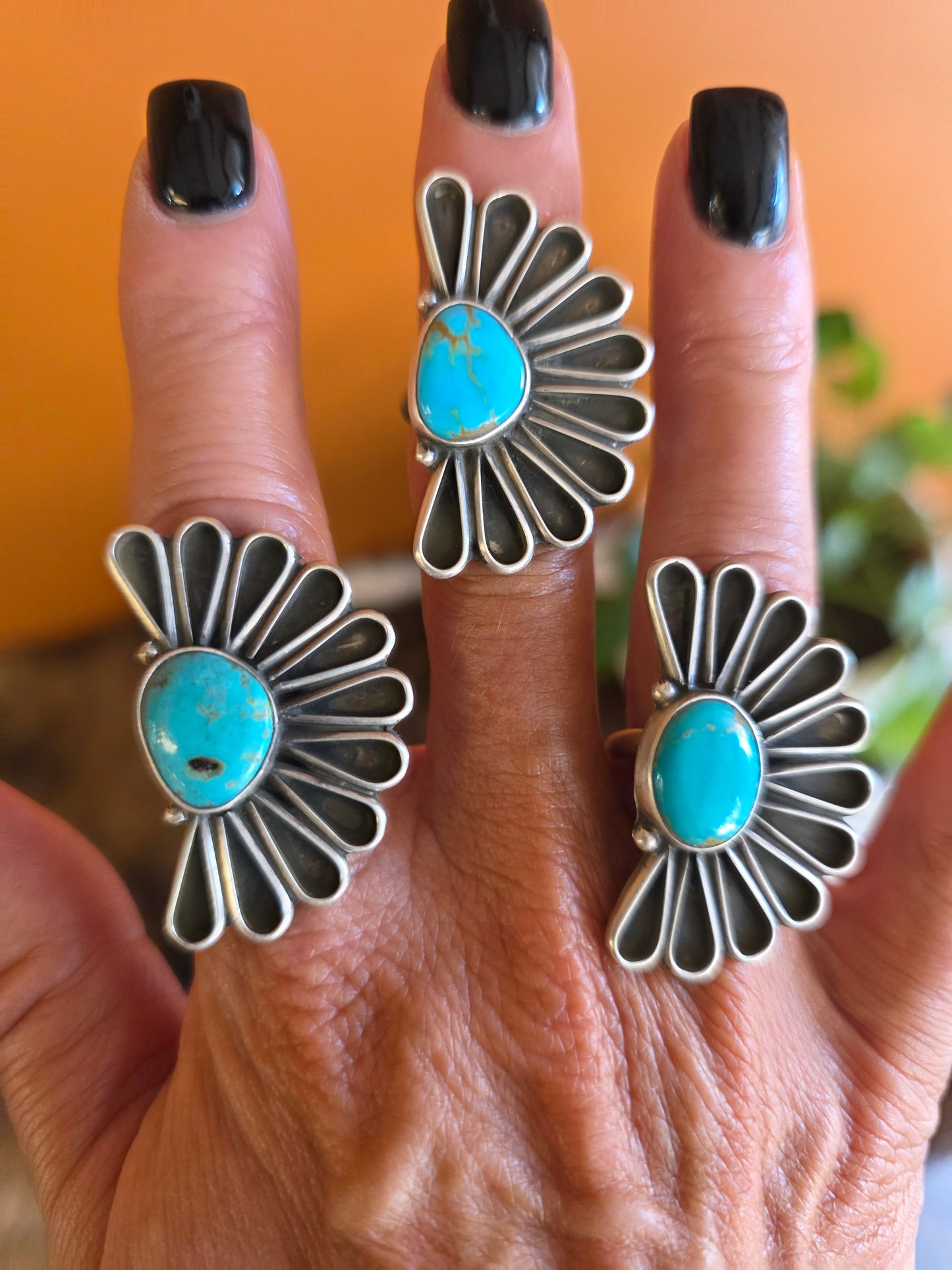 Geraldine James Adjustable Sterling Silver Turquoise Petal Ring