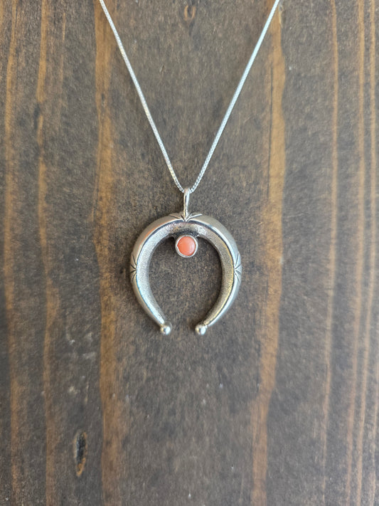 Petite Sterling Silver Naja Pendant Necklace with Pink Conch Accent