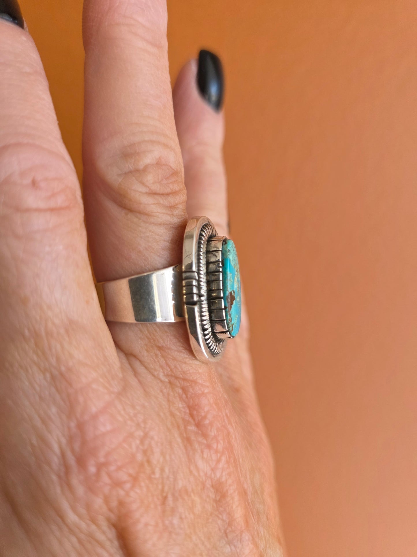 Heavy Gauge Sterling Kingman Turquoise Adjustable Ring