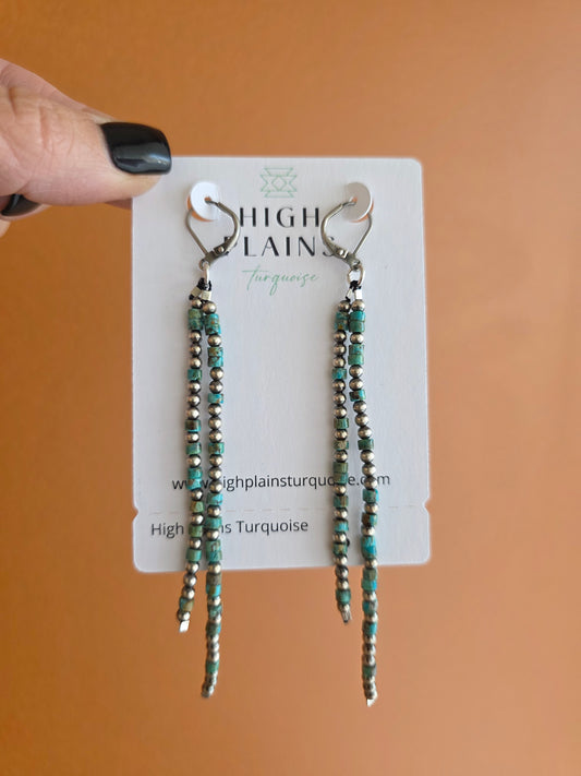 Santo Domingo Kingman Turquoise Waterfall Sterling Beaded Earrings