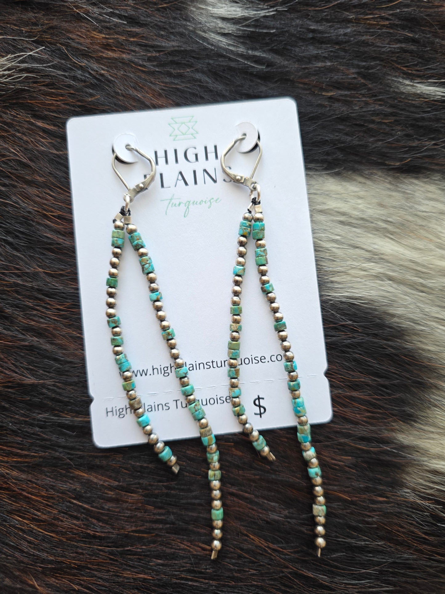 Santo Domingo Kingman Turquoise Waterfall Sterling Beaded Earrings